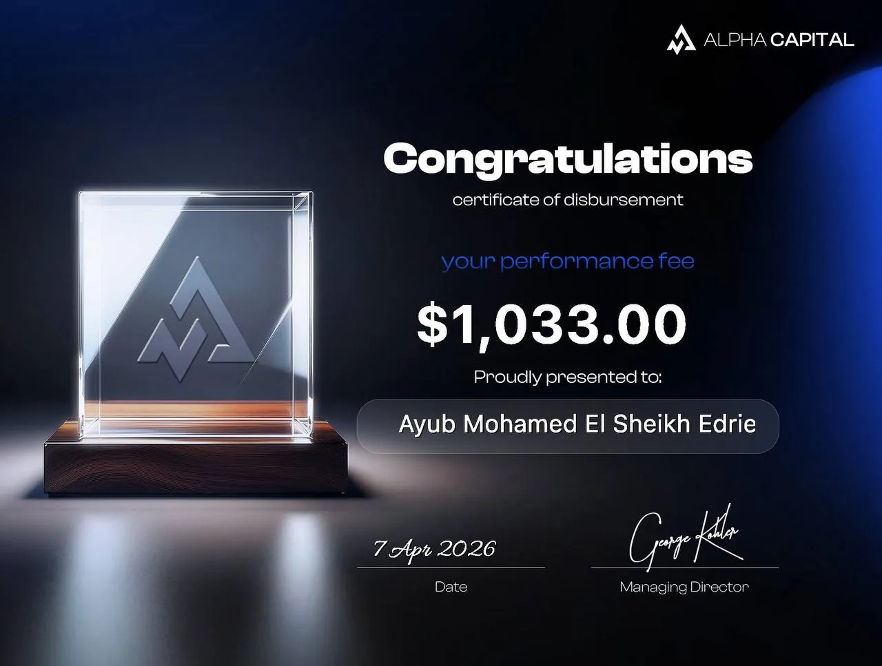 Member payout proof
